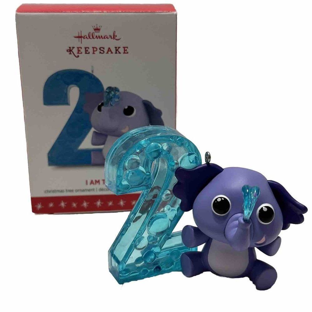 Hallmark Keepsake Christmas Tree Ornament I Am Two! Years Elephant cake topper